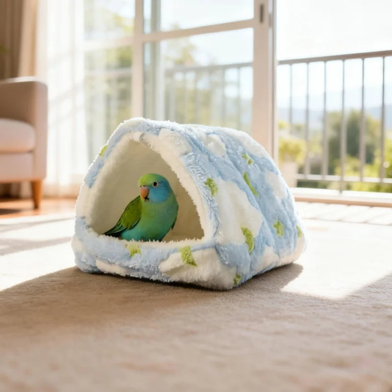 Warm Plush Bird Nest Bed for Parrots, Cozy Winter Hideout Hut