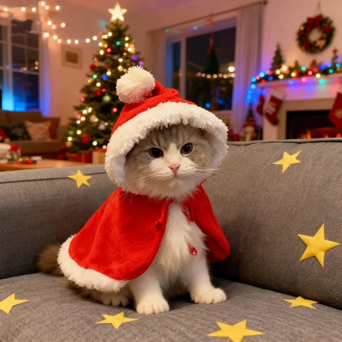 Christmas Santa Hooded Cape for Dogs & Cats