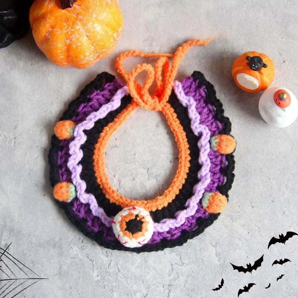 Halloween Cat Costume Pumpkin Ghost Woven Hat and Bib Set for Cats