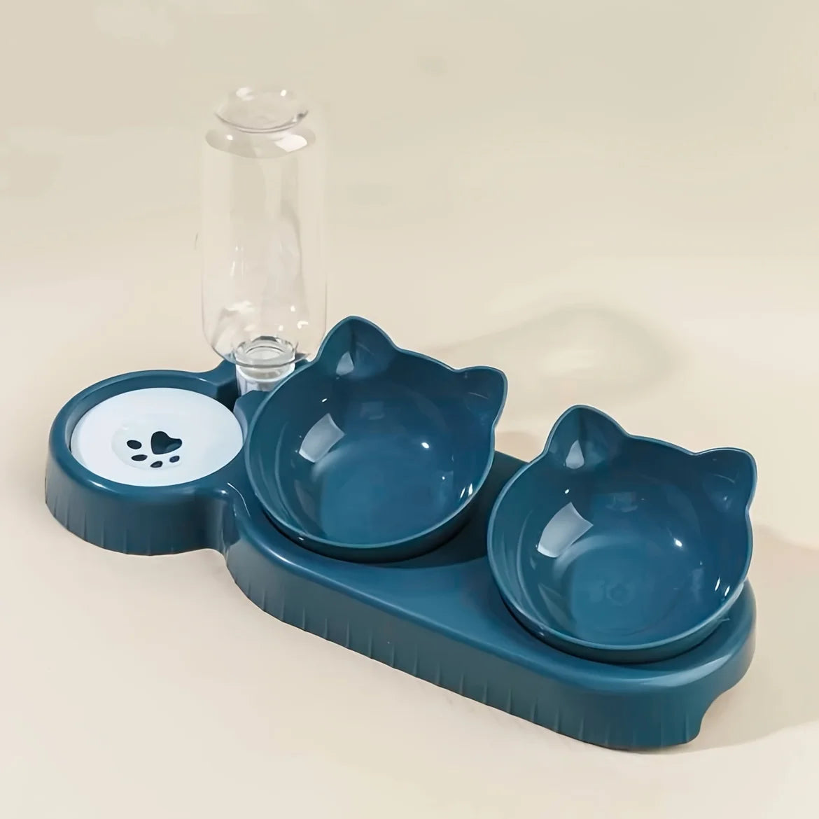 3-in-1 Tilted Cat Bowl Set with Gravity Water Bottle, Neck-Friendly