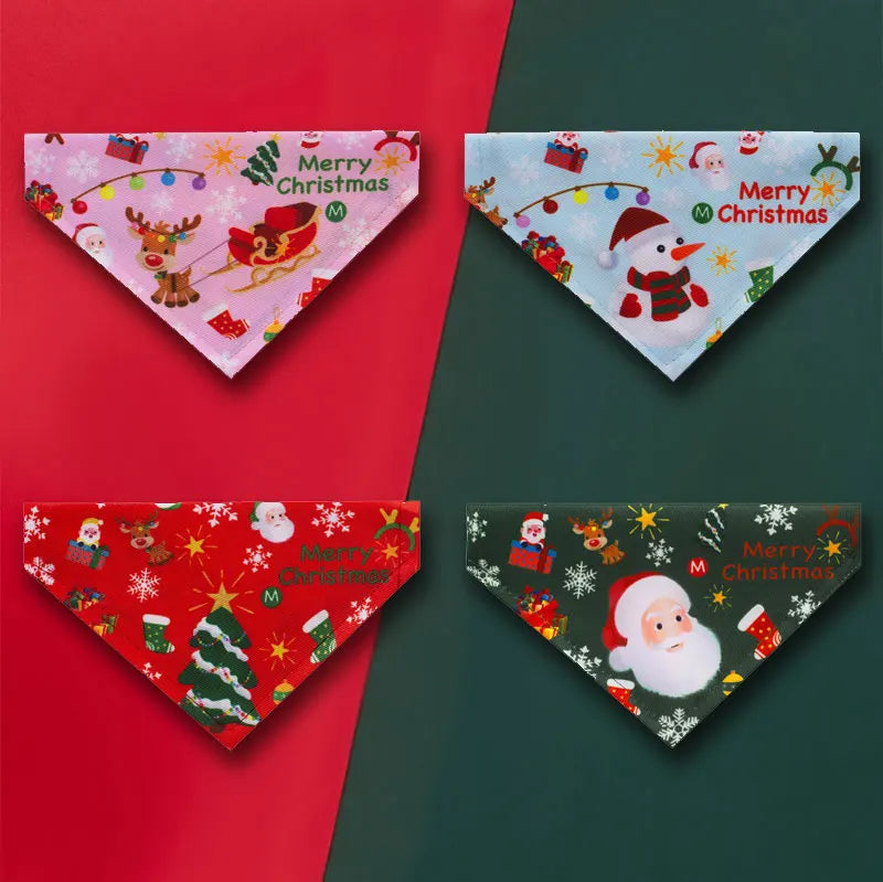 Christmas Santa Pet Bandana, Cotton Holiday Scarf Bib for Dogs & Cats