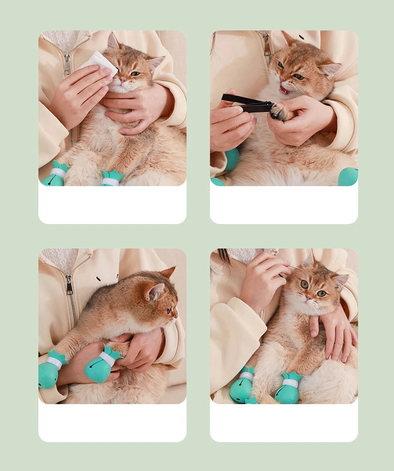 Silicone Anti-Scratch Cat Paw Covers for Bathing and Grooming