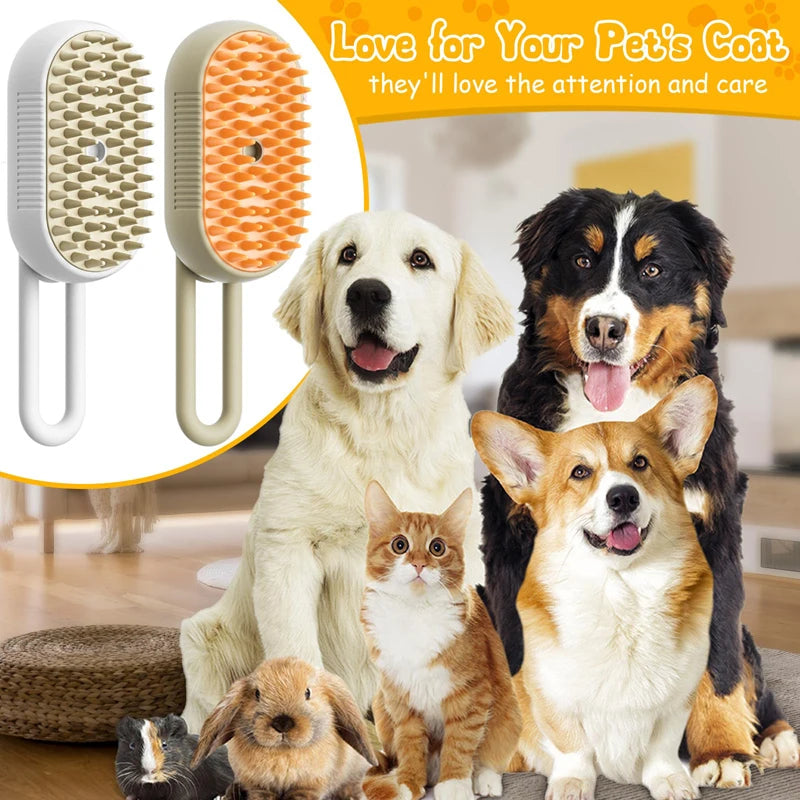 3-in-1 Electric Steam Grooming Brush for Dogs & Cats, Detangling