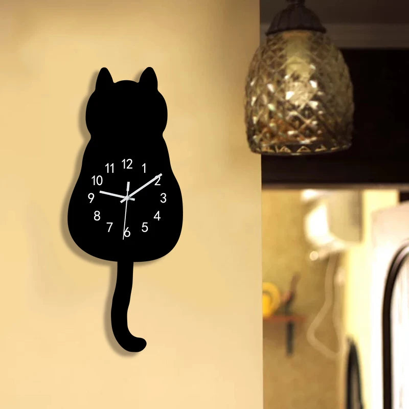 Swinging Tail Cat Wall Clock, Silent Acrylic Decor for Cat Lovers