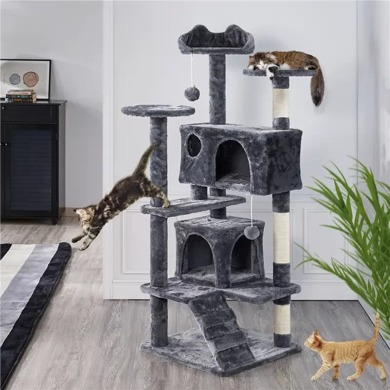 Large Multi-Level Cat Tree Tower with 2 Condos & Sisal Scratching Posts