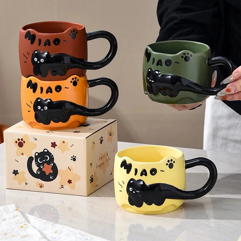 Stacking Cat Ceramic Mug, Cute Cartoon Coffee & Tea Cup Gift