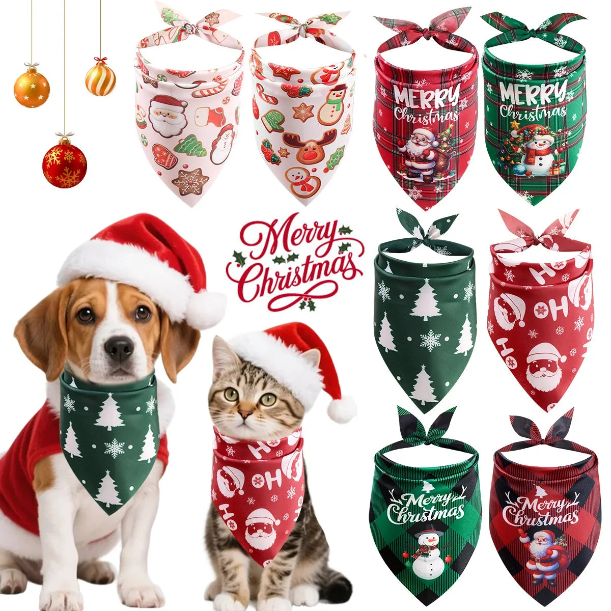 Christmas Plaid Dog Bandanas 2-Pack, Washable Holiday Pet Scarf Bibs