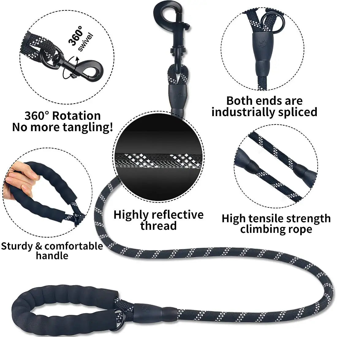 No-Tangle Double Dog Leash with Reflective Bungee for Two Dogs