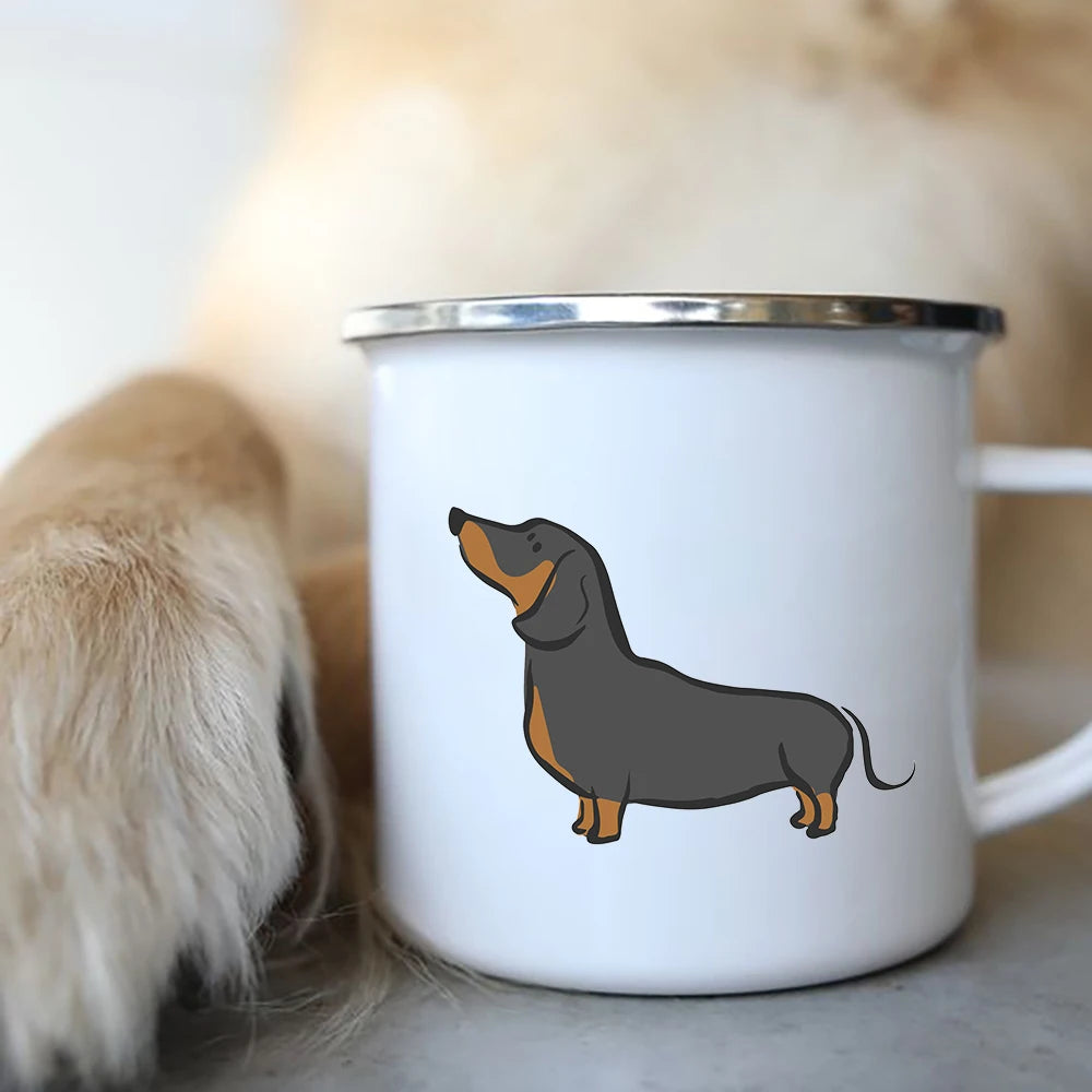 I Love Dachshunds Enamel Camping Mug, Dog Lover Coffee Cup Gift