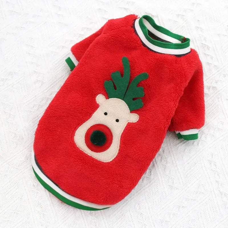 Christmas Elk & Santa Dog Hoodie, Warm Winter Pet Coat