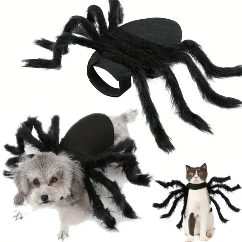 Furry Spider Costume for Dogs and Cats, Easy-On Halloween Pet Outfit