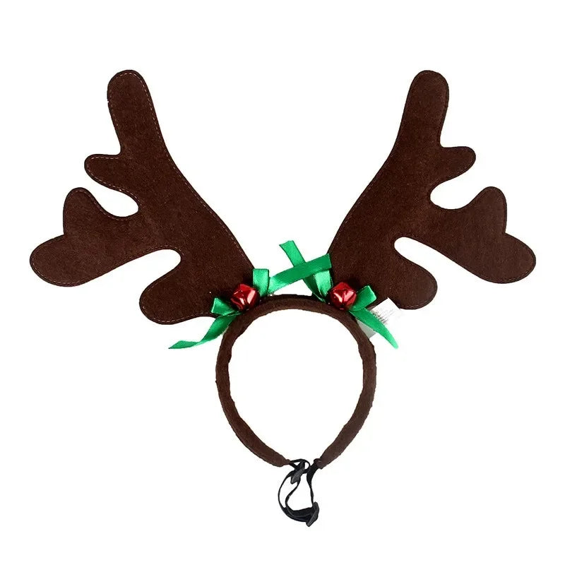 Christmas Reindeer Antler Headband with Santa Hat for Dogs & Cats