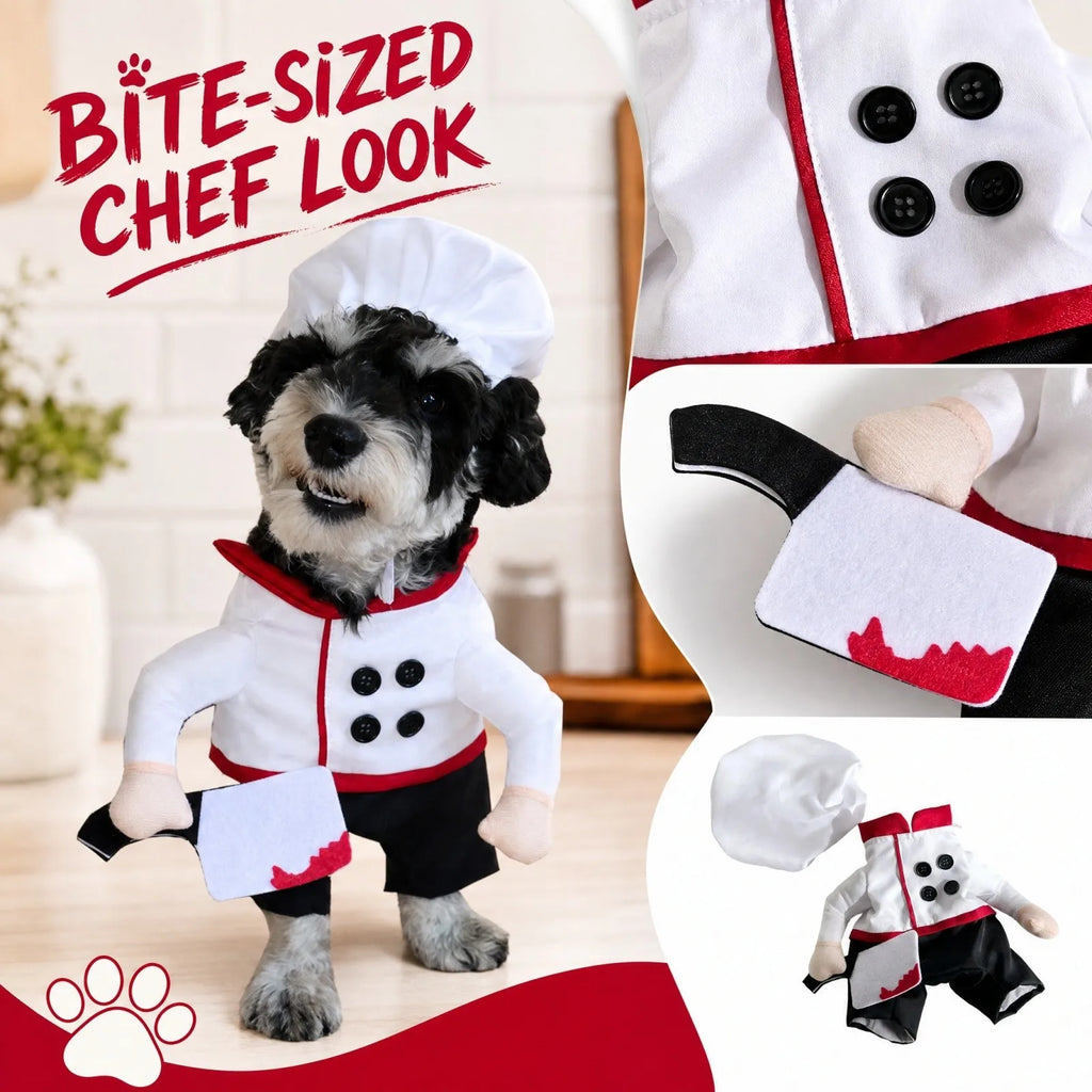 Funny Chef Pet Costume with Hat for Halloween Dress-Up Photos