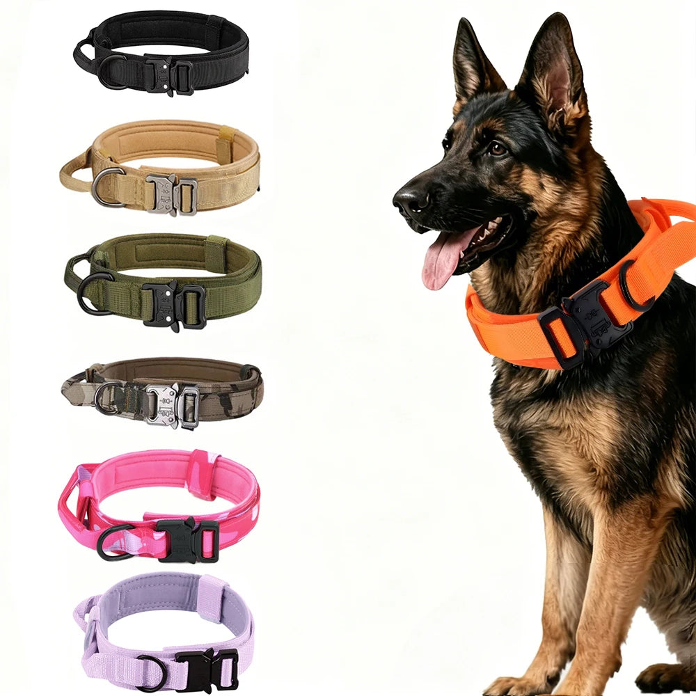 Heavy-Duty Tactical Dog Collar with Control Handle for Large Dogs