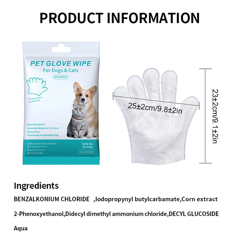 Rinse-Free Pet Bath Wipe Gloves for Dogs & Cats, Deodorizing