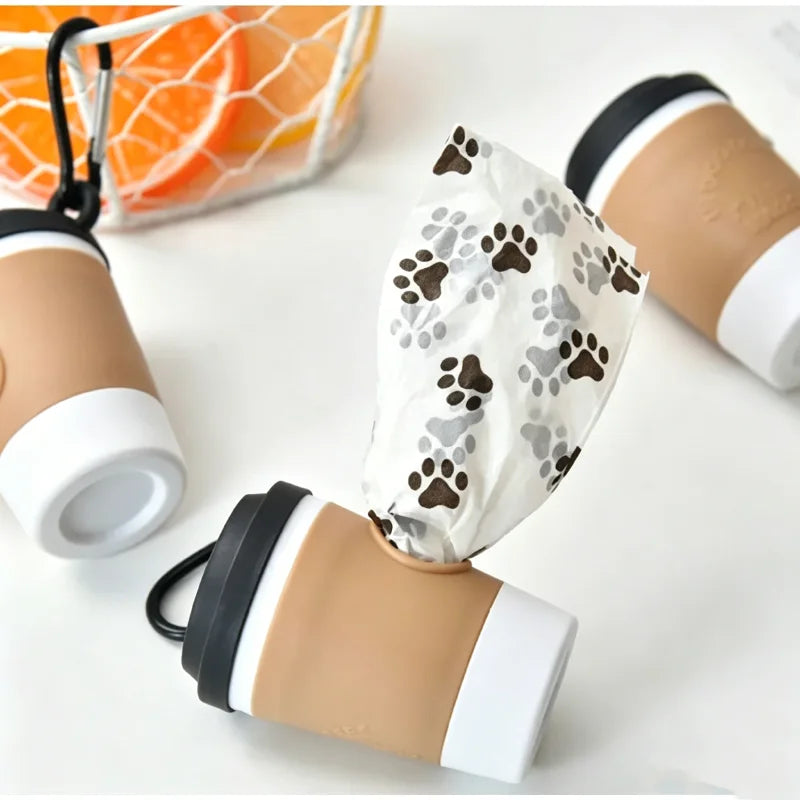 Coffee Cup Dog Poop Bag Dispenser with Leash Clip for Walks
