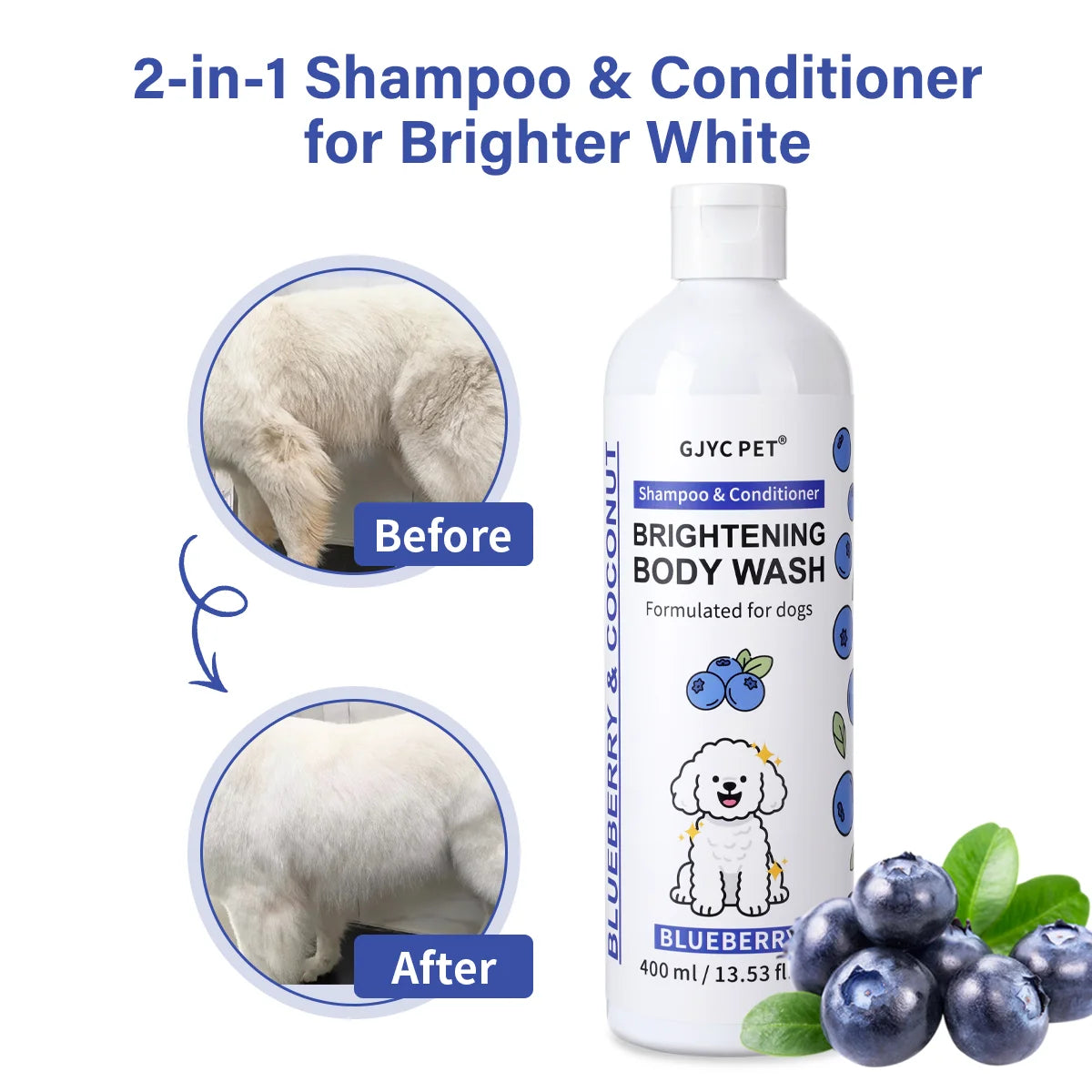 Blueberry Whitening Dog Shampoo for Bright, Shiny & Soft White Coats