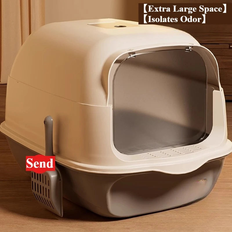 Fully Enclosed Drawer Cat Litter Box with Splash-Proof Anti-Odor Lid