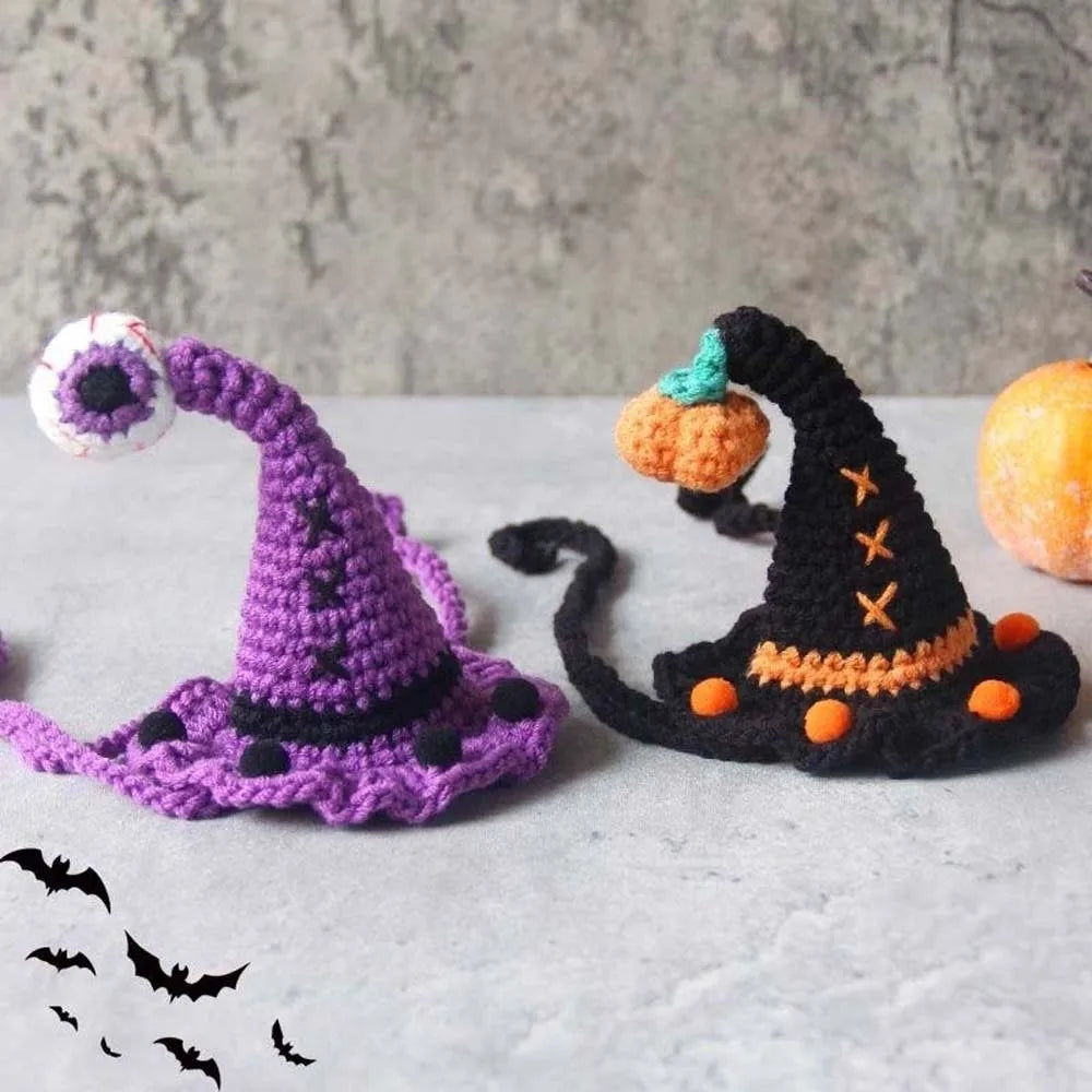 Halloween Cat Costume Pumpkin Ghost Woven Hat and Bib Set for Cats