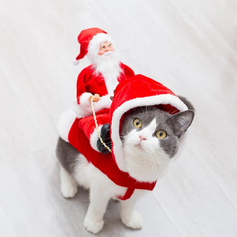 Santa Riding Dog Costume, Christmas Outfit for Dogs & Cats