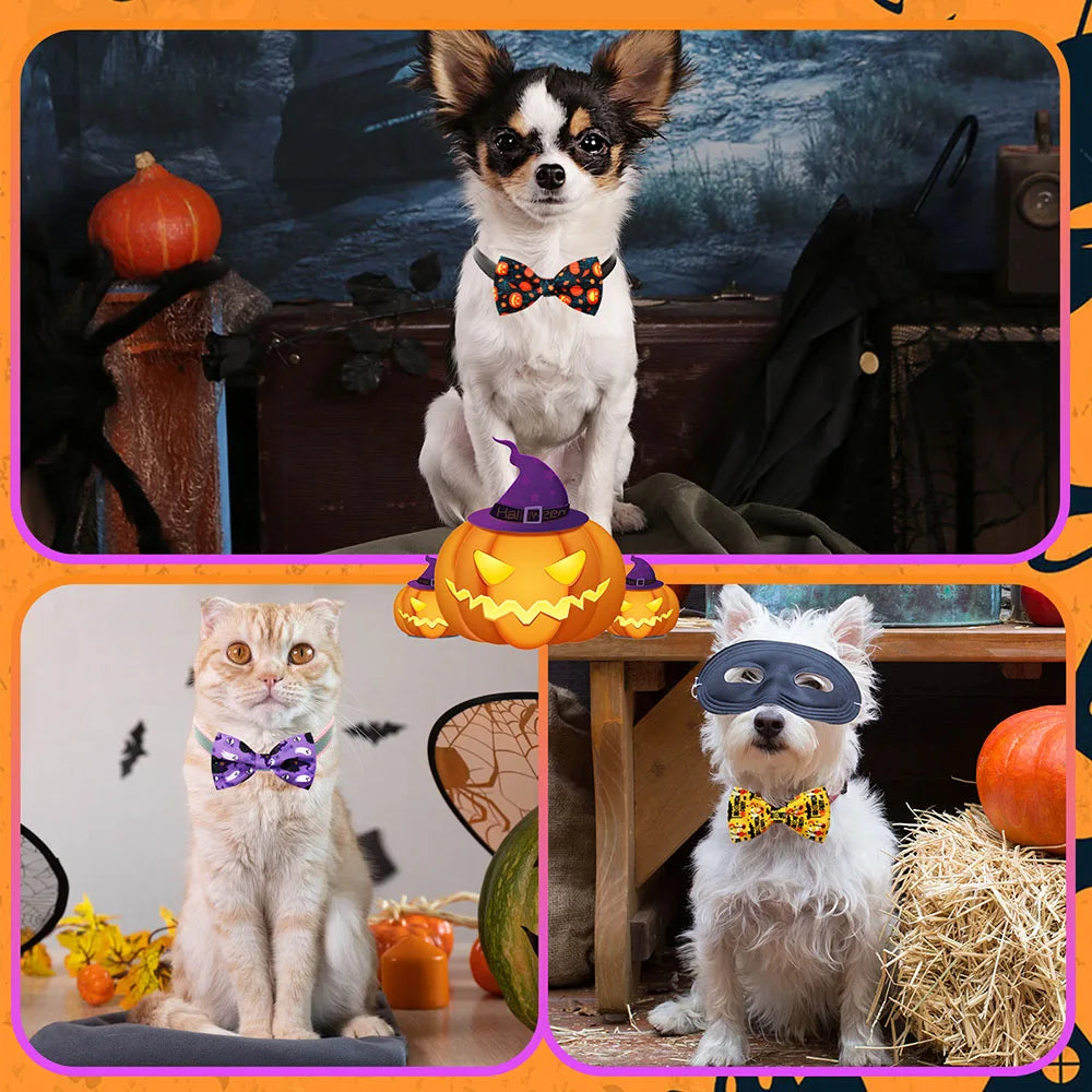 Halloween Skull Dog Bow Ties, 50pcs Removable Collar Accessories