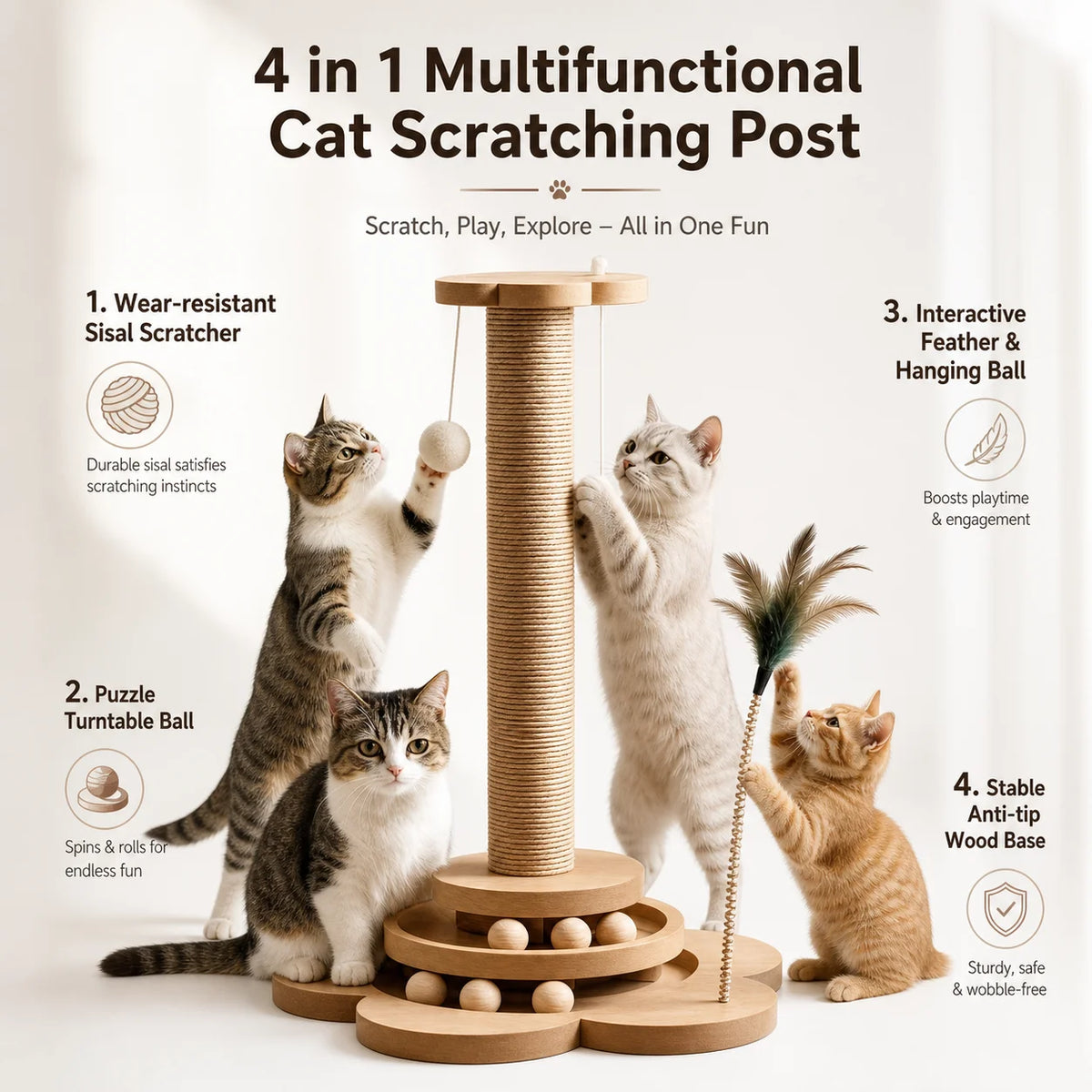 Sisal Cat Scratching Post with Climbing Frame & Play Toy