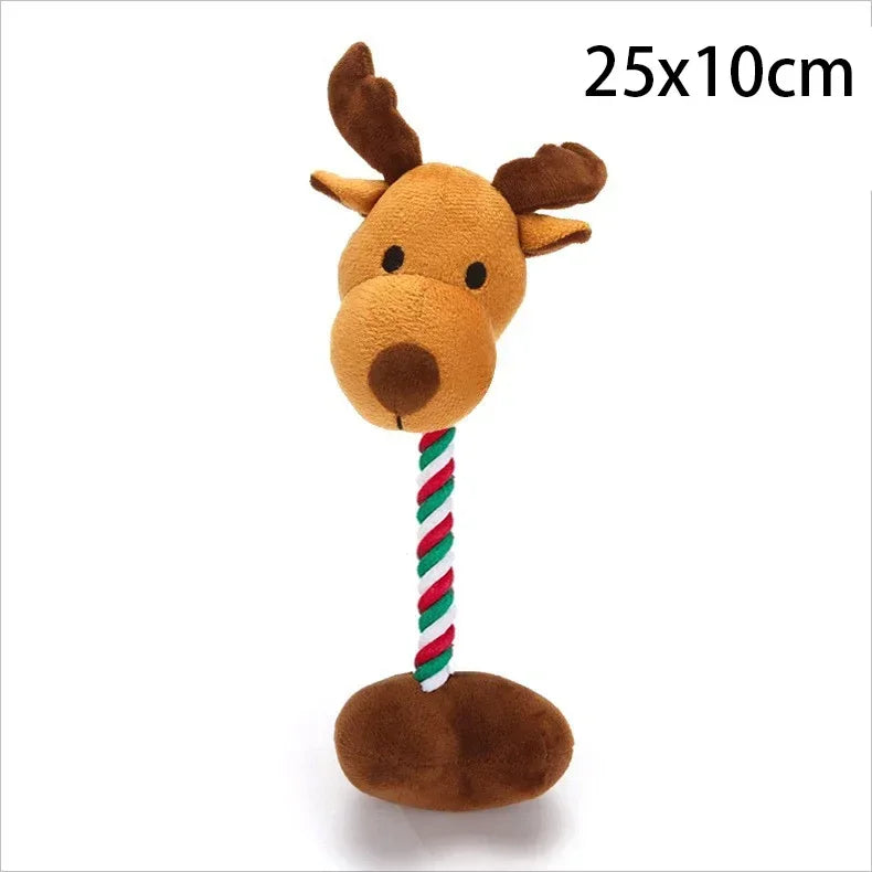 Christmas Plush Squeaky Dog Toy, Santa Elk & Gingerbread Man