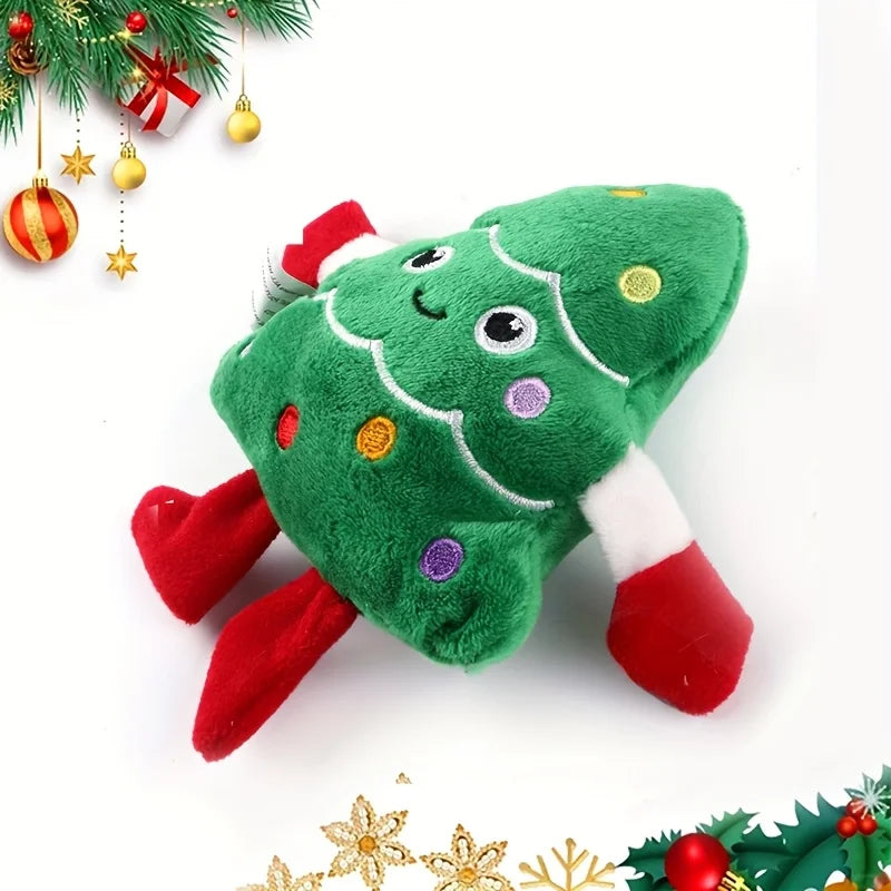 Festive Christmas Tree Plush Squeaky Chew Toy for Small Dogs