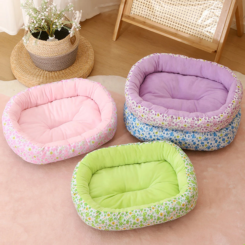 Floral All-Season Dog Bed – Soft Cushion Pad for Small Dogs & Cats
