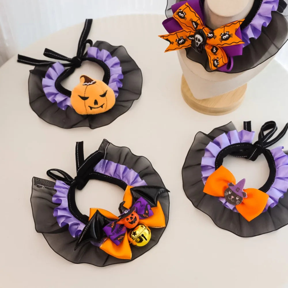 Halloween Lace Pumpkin Bat Wings Collar Bib for Cats & Dogs