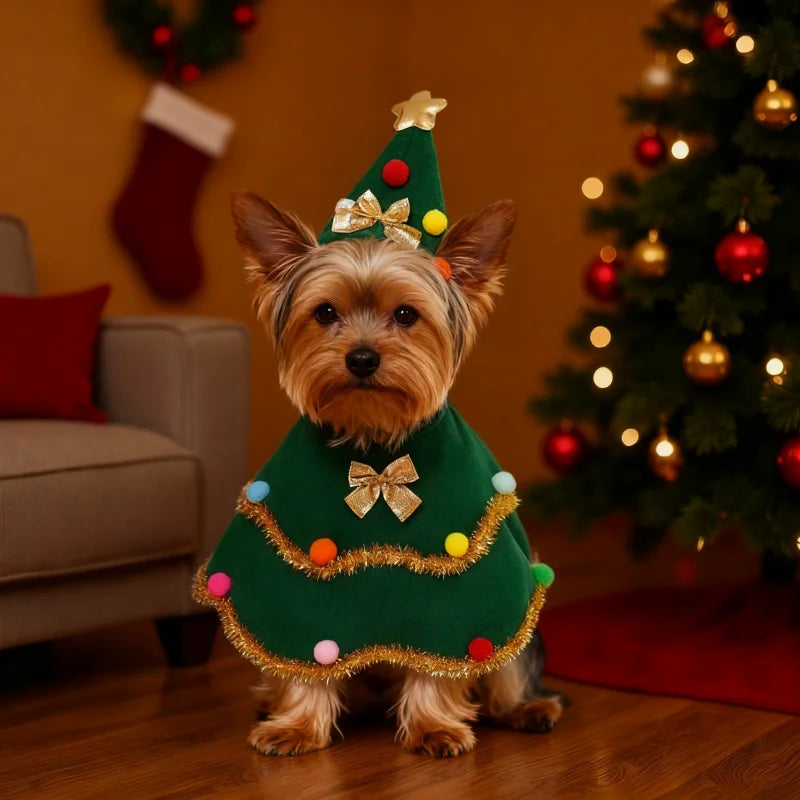 Christmas Cloak & Hat Costume for Dogs & Cats, Holiday Party Outfit