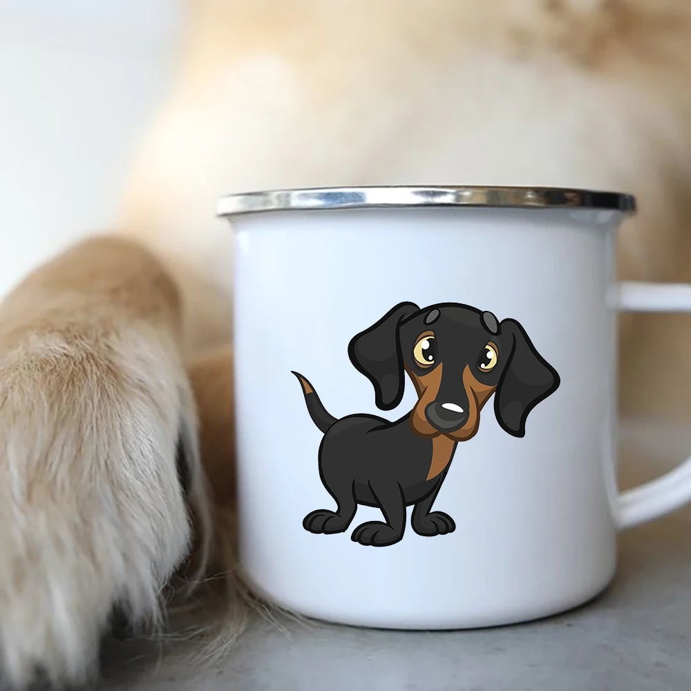 I Love Dachshunds Enamel Camping Mug, Dog Lover Coffee Cup Gift