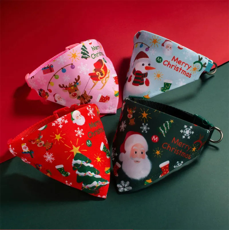 Christmas Santa Pet Bandana, Cotton Holiday Scarf Bib for Dogs & Cats