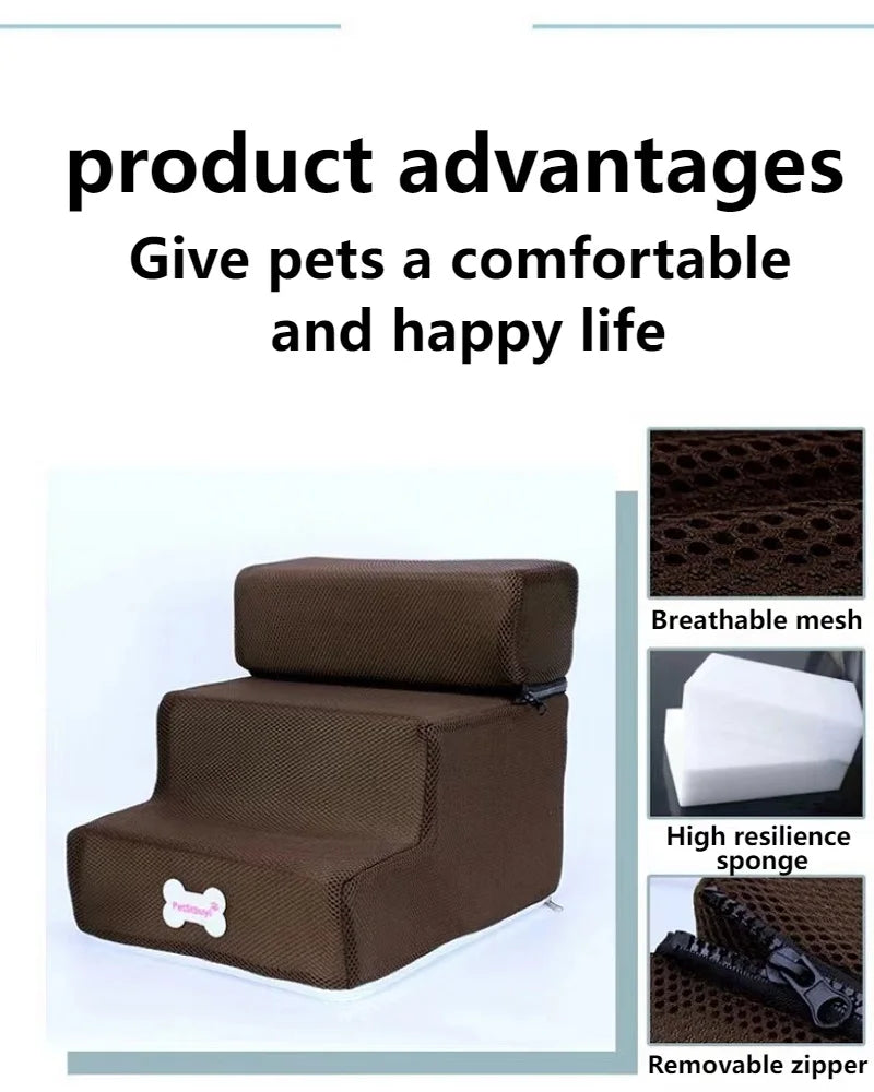3-Step Anti-Slip Pet Stairs for Small Dogs and Cats to Bed