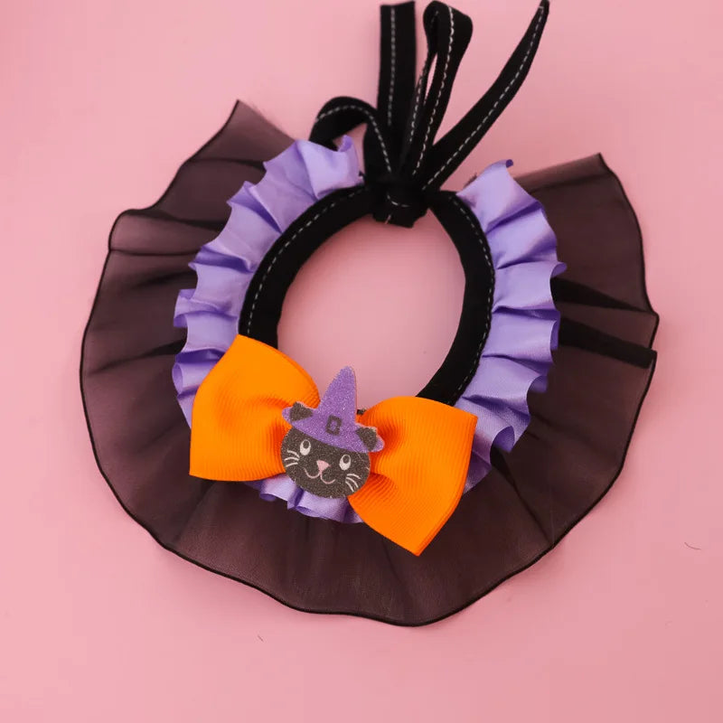 Halloween Lace Pumpkin Bat Wings Collar Bib for Cats & Dogs