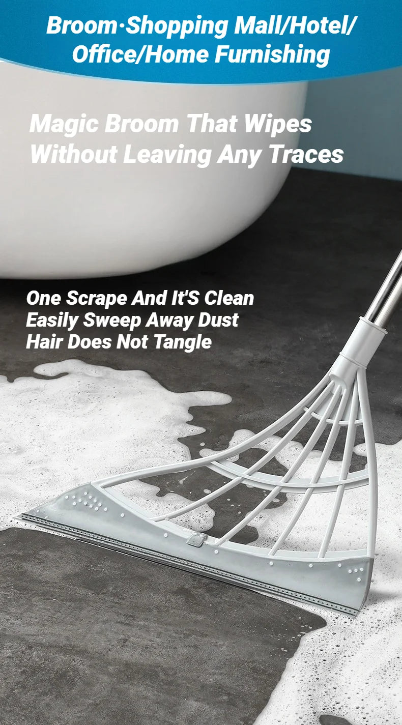 Silicone Pet Hair Broom and Floor Squeegee for Carpets and Tile Floors