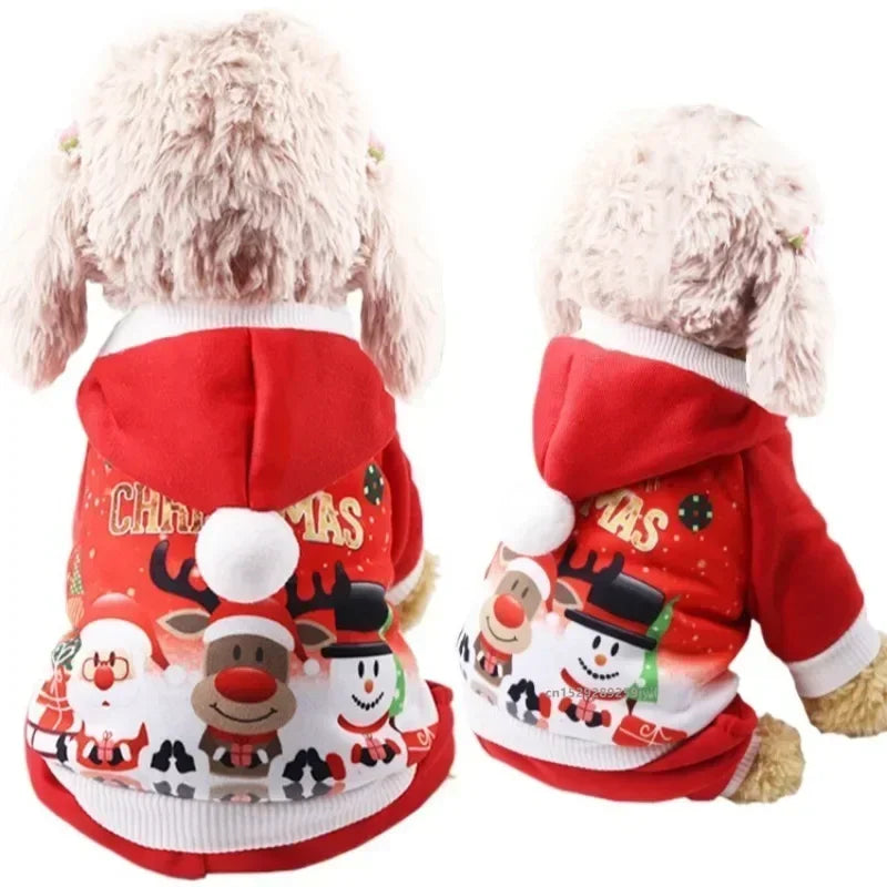 Christmas Dog Hoodie with Antlers, Festive Red Winter Pet Coat