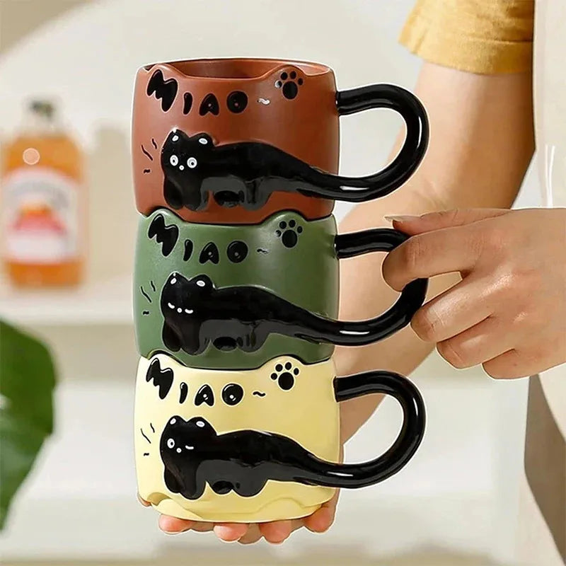 Stacking Cat Ceramic Mug, Cute Cartoon Coffee & Tea Cup Gift