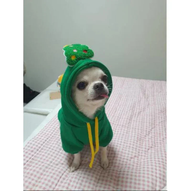 Christmas Elk & Santa Dog Hoodie, Warm Winter Pet Coat
