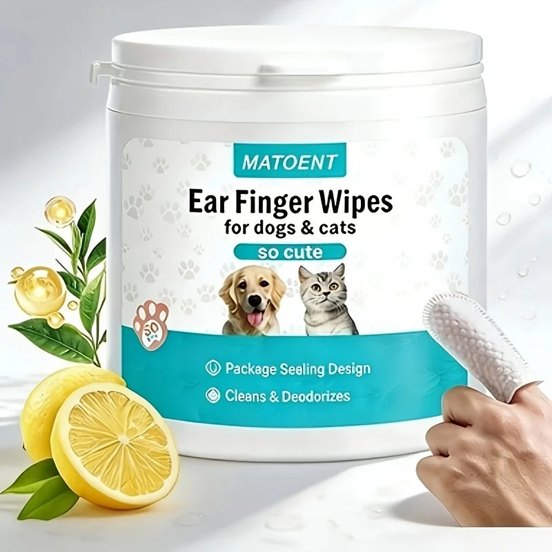 Pet Ear Cleaning Finger Wipes for Dogs and Cats, 50-Count Pack