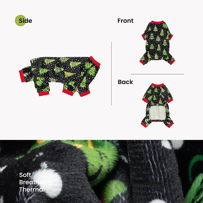 Christmas Tree Dog Pajamas, Holiday Pet Outfit for Small Dogs