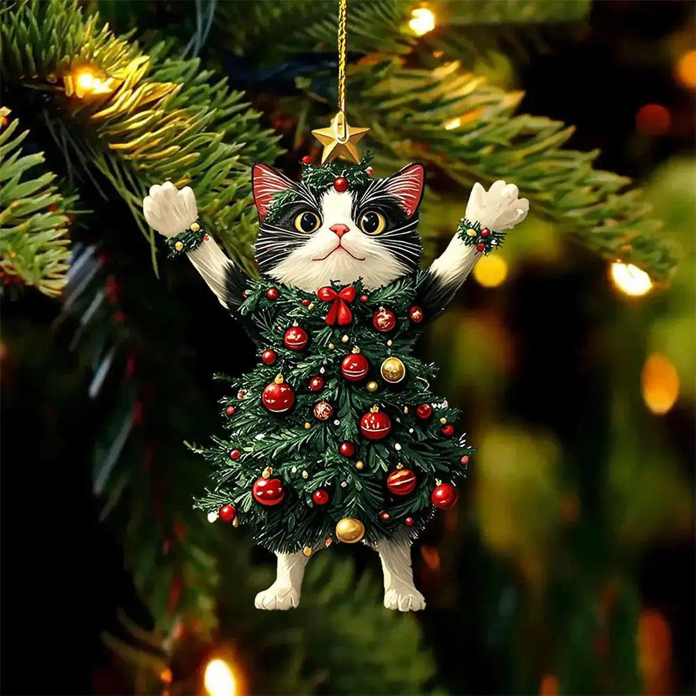 Christmas Cat Ornament, Holiday Home & Car Hanging Decor