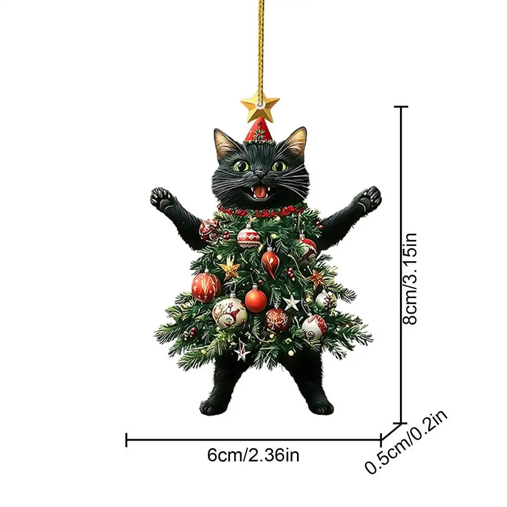 Cat Christmas Tree Ornaments, Acrylic Kitten Hanging Decorations