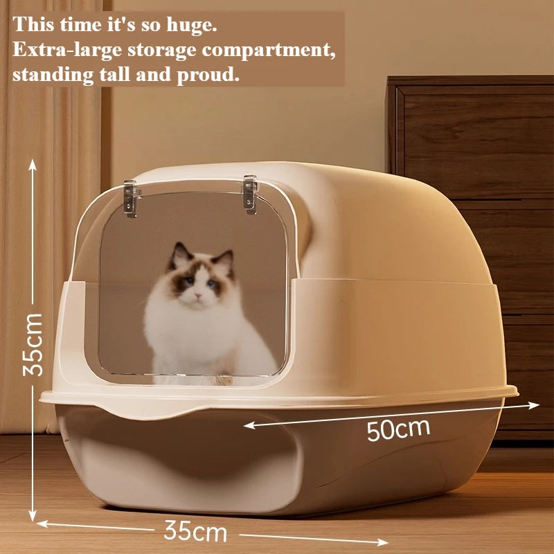 Fully Enclosed Drawer Cat Litter Box with Splash-Proof Anti-Odor Lid