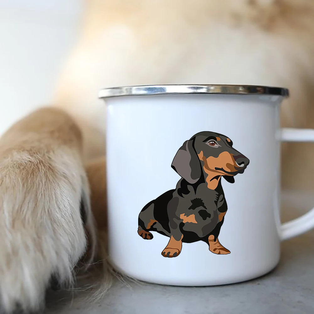 I Love Dachshunds Enamel Camping Mug, Dog Lover Coffee Cup Gift