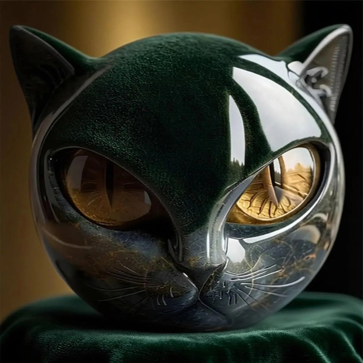 Black Cat Resin Figurine, Marble-Texture Cat Head Decor