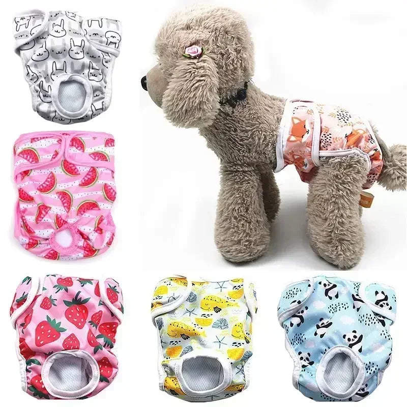Washable Female Dog Diapers with Cute Cartoon Prints, Reusable
