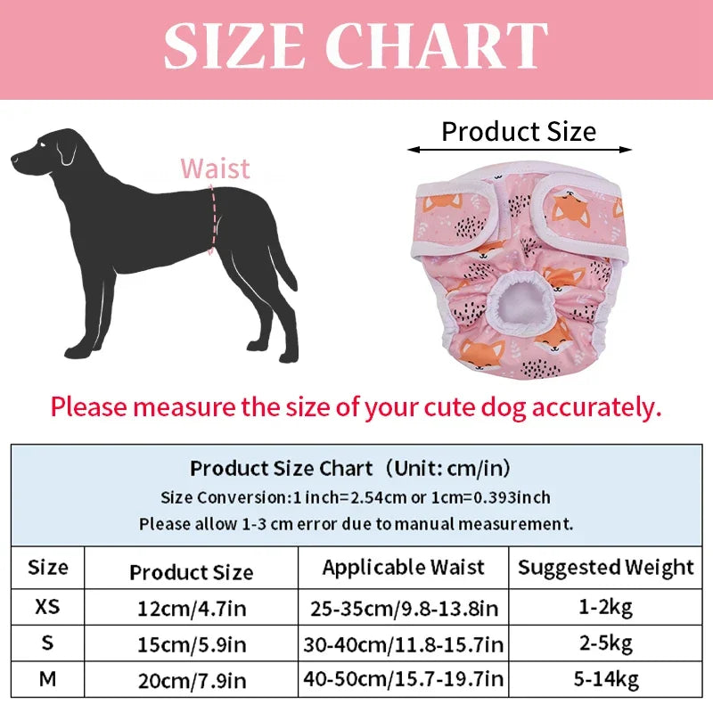 Washable Female Dog Diapers with Cute Cartoon Prints, Reusable