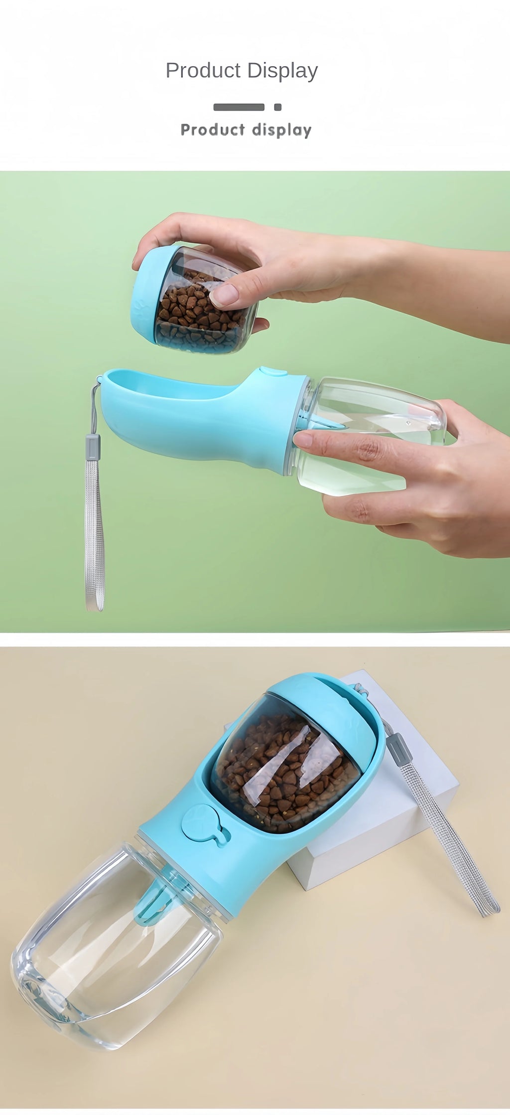 2-in-1 Pet Travel Water Bottle with Food Container for Dogs & Cats