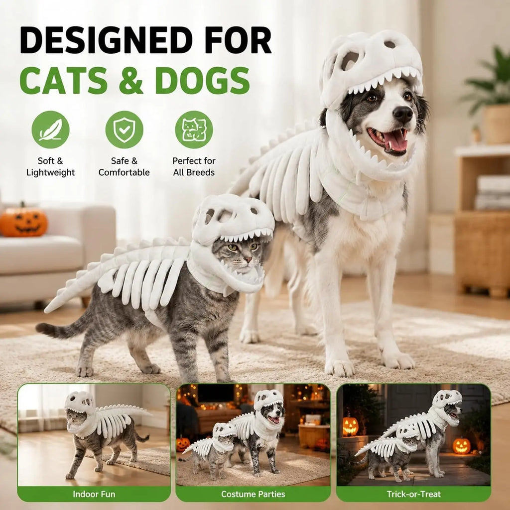 Funny Dinosaur Skeleton Pet Costume for Dogs and Cats Halloween